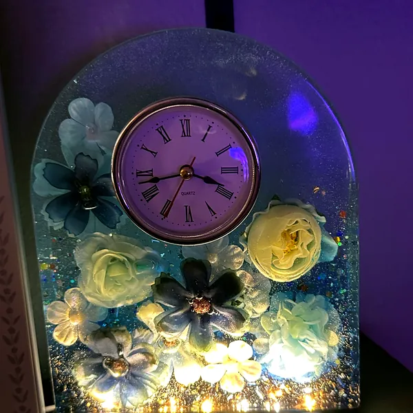 Blue Floral LED Clock