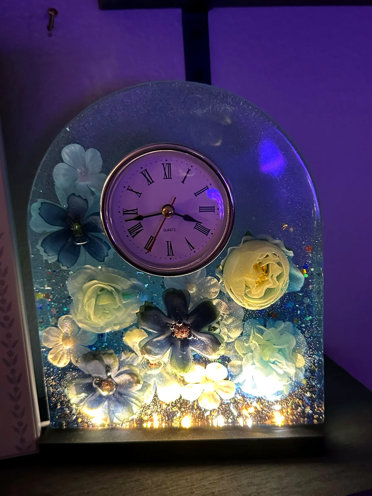 Blue Floral LED Clock