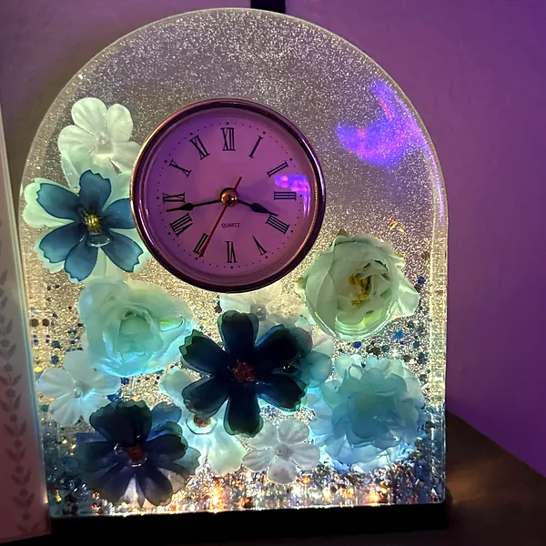 Blue Floral LED Clock view 2