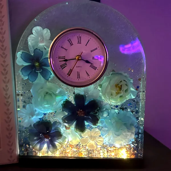 Blue Floral LED Clock view 3