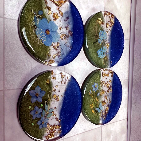 Blue & Green Floral Coaster Set