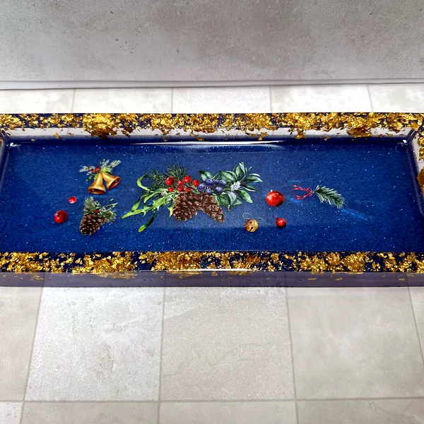 Blue Holiday Floral Serving Tray