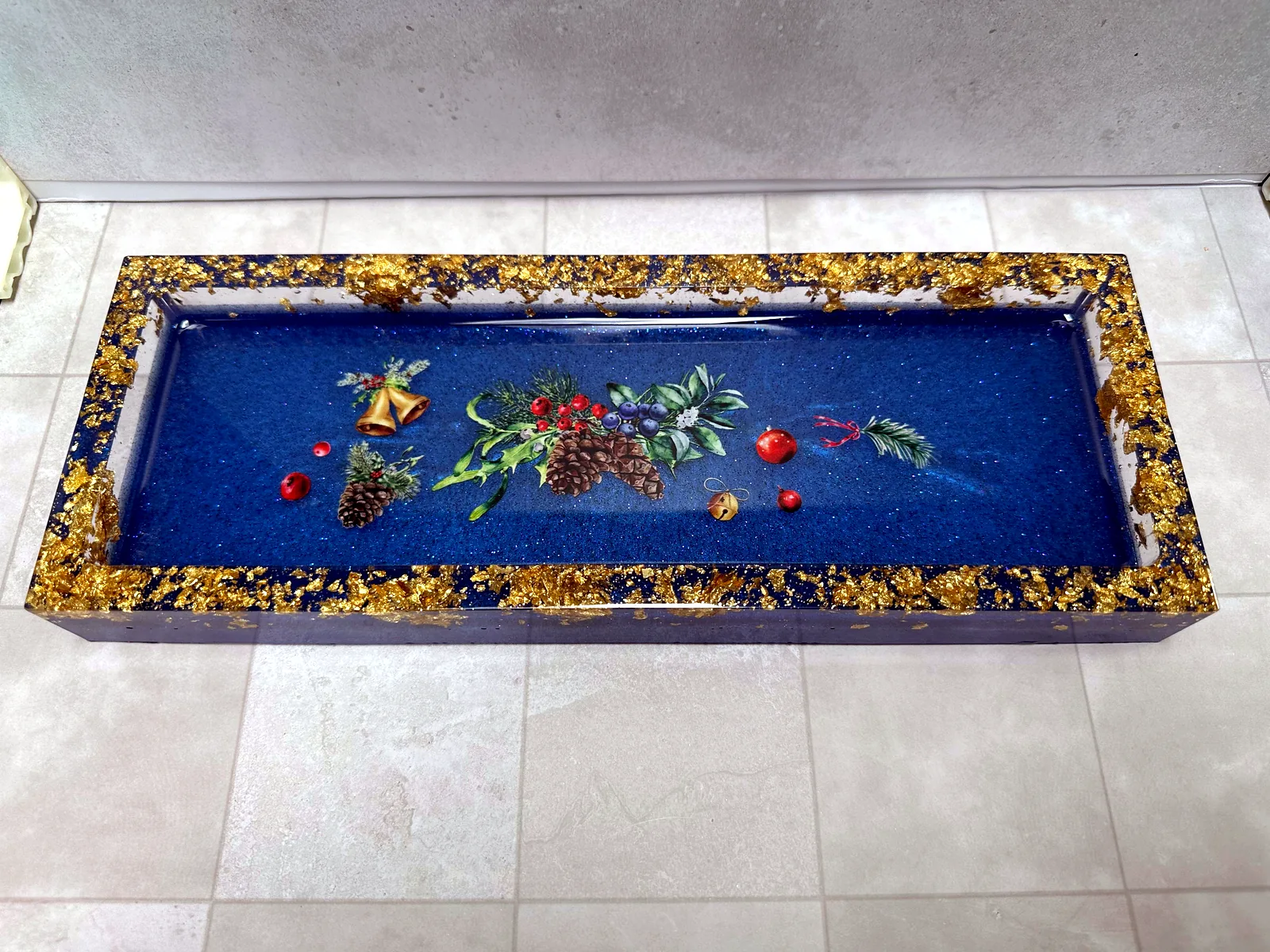 Blue Holiday Floral Serving Tray