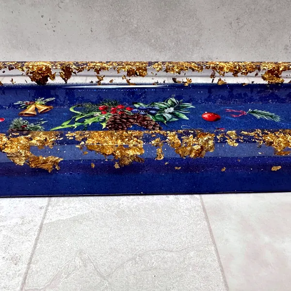 Blue Holiday Floral Serving Tray view 2