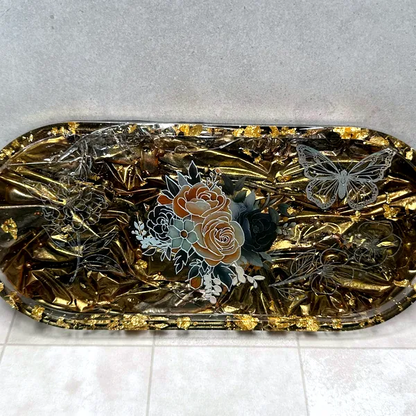 Gold & Butterfly Oval Tray