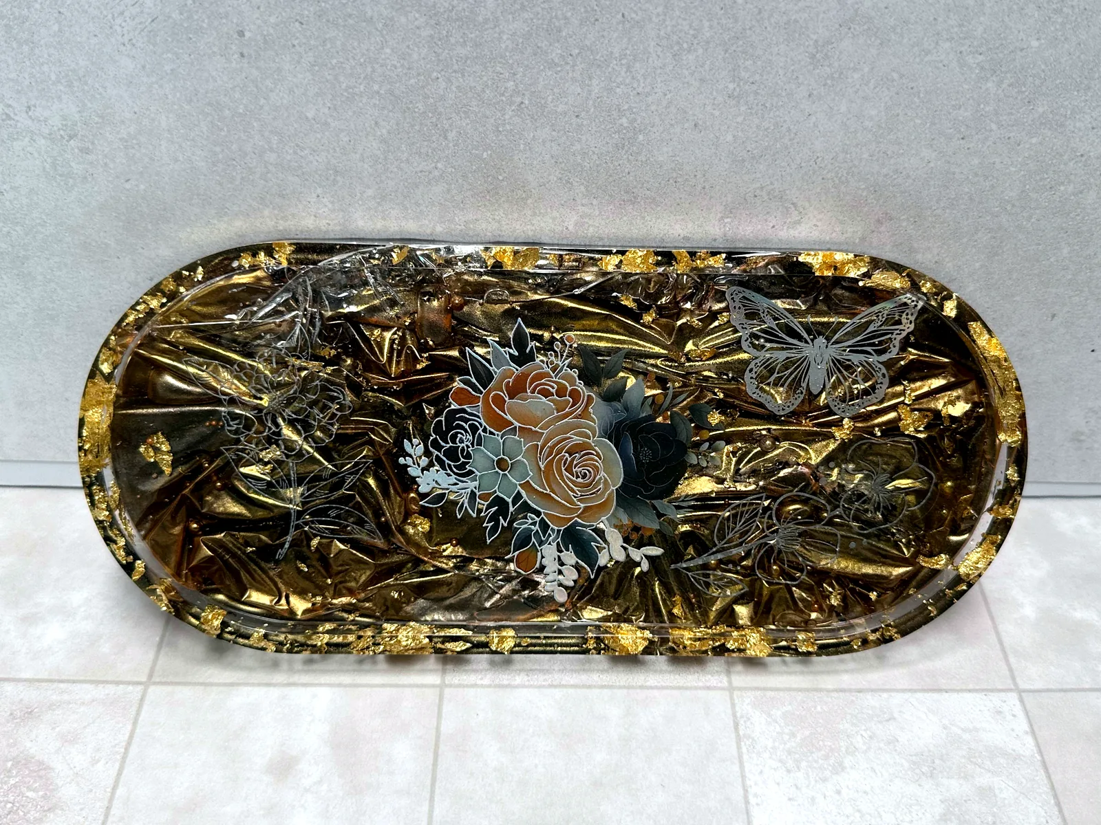Gold & Butterfly Oval Tray