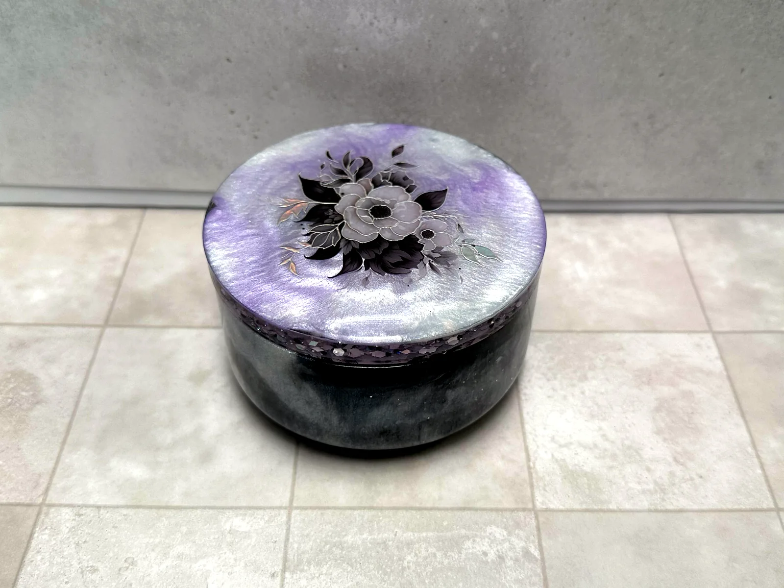 Grey & Black Rose Trinket Box