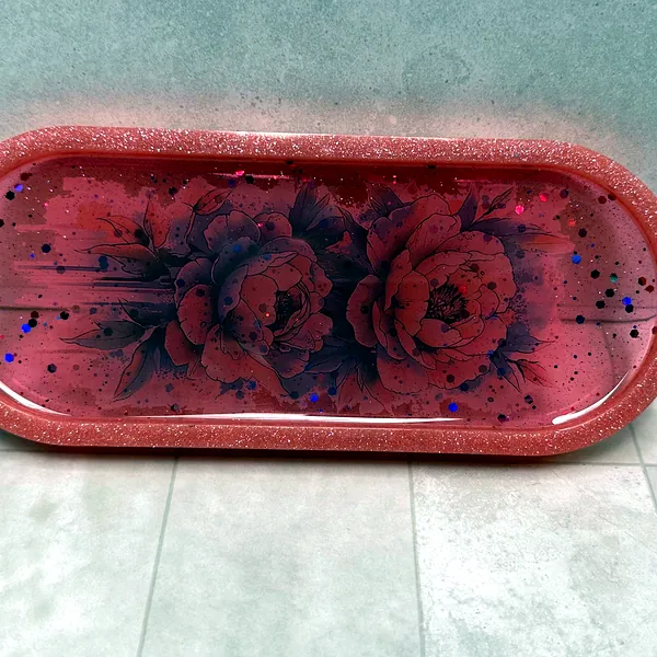 Pink Peony Oval Tray