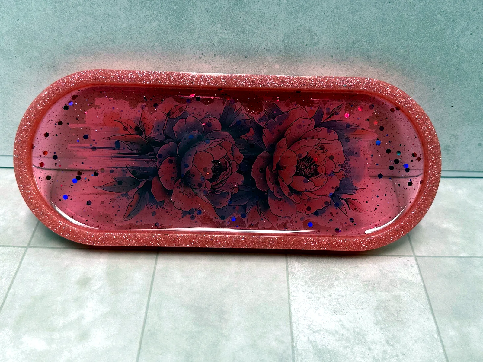 Pink Peony Oval Tray