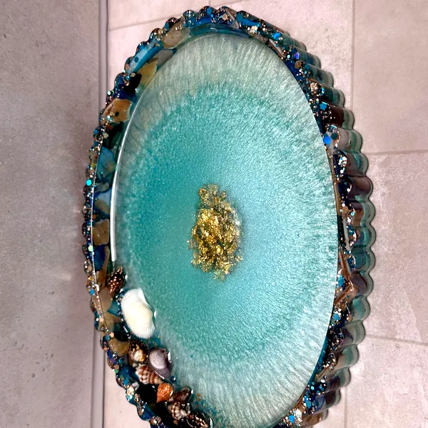Teal Geode Oval Serving Tray