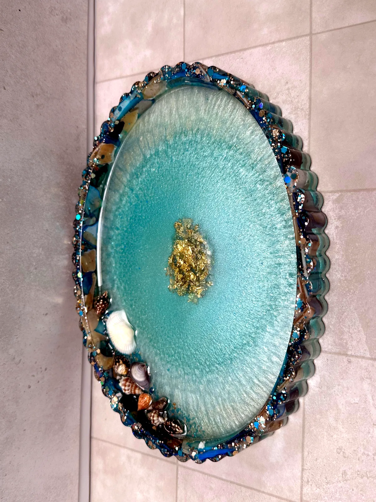 Teal Geode Oval Serving Tray