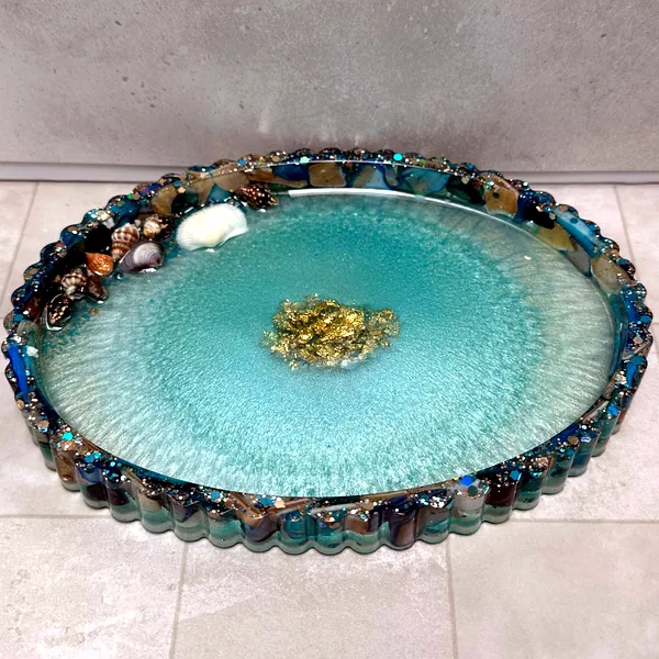 Teal Geode Oval Serving Tray view 2